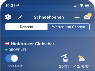 Screenshot von der Schneehoehen Ski APP IOS