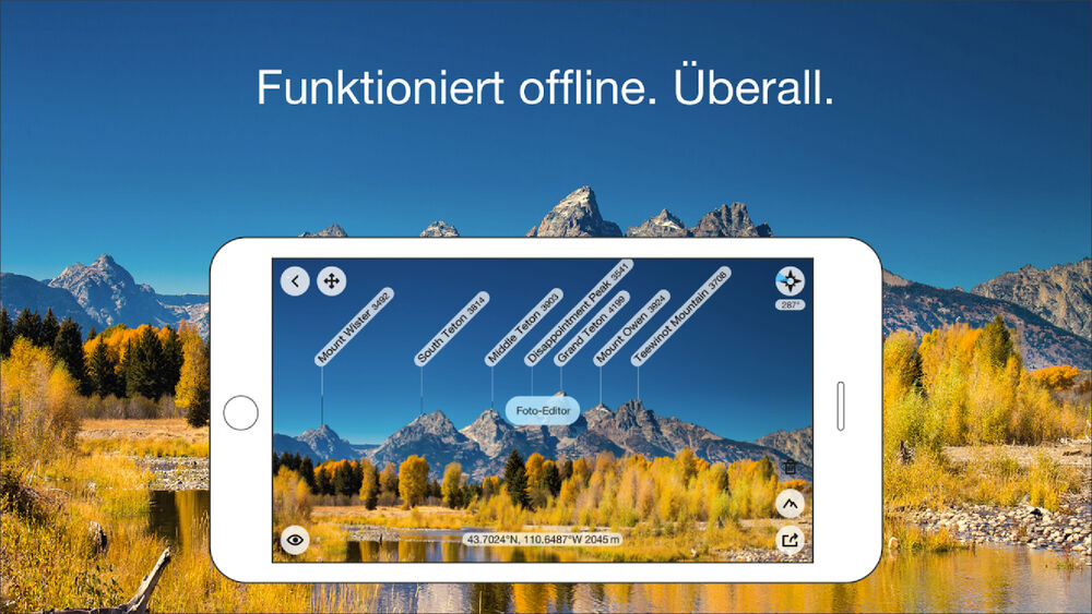 Screenshot von der PeakFinder APP