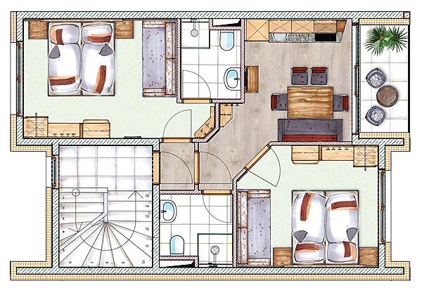 Grundriss Appartement für 4-7 Personen