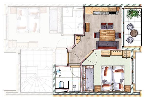 Grundriss Appartement 2-3 Personen