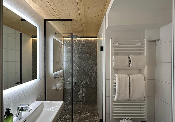 Genießen Sie die walk-in Regenwalddusche