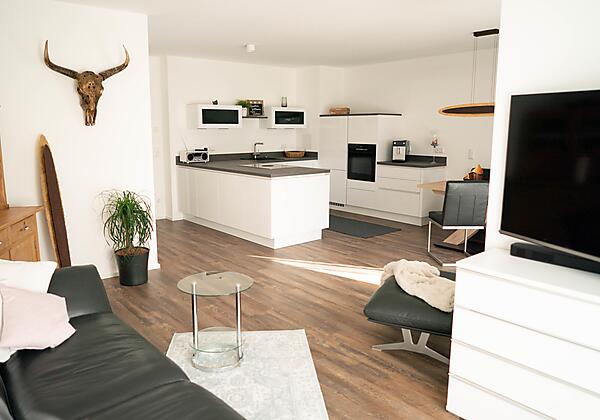 Wohnzimmer mit integrierter Küche