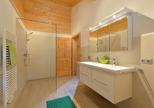 DU/WC, Walk-in Dusche, Doppelwaschbecken, WC