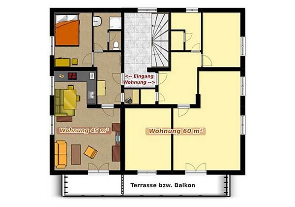 Grundriss Wohnugn 45 m²