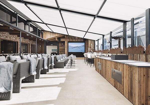 Überdachte Sonnenterrasse mit LED Wall