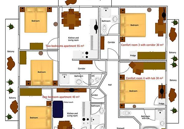 Zimmerplan 2 Ferienwohnungen und 2 Komfortzimmer