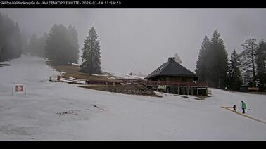 Blick auf die Haldenköpfle-Hütte